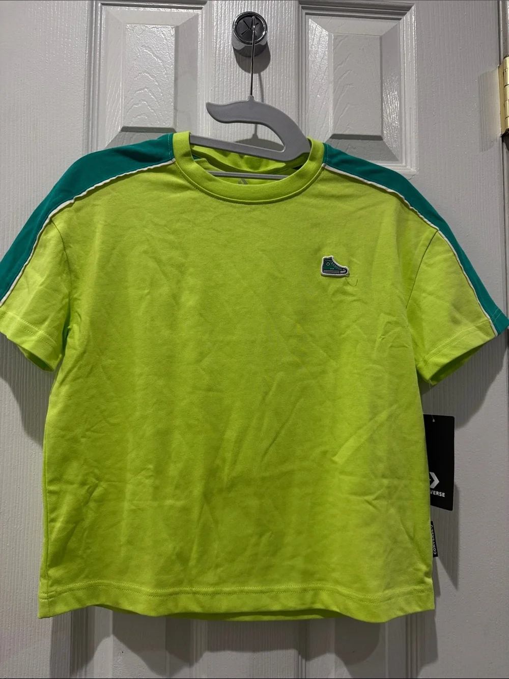 Converse Lime Green Tee with Teal Shoulder Stripes